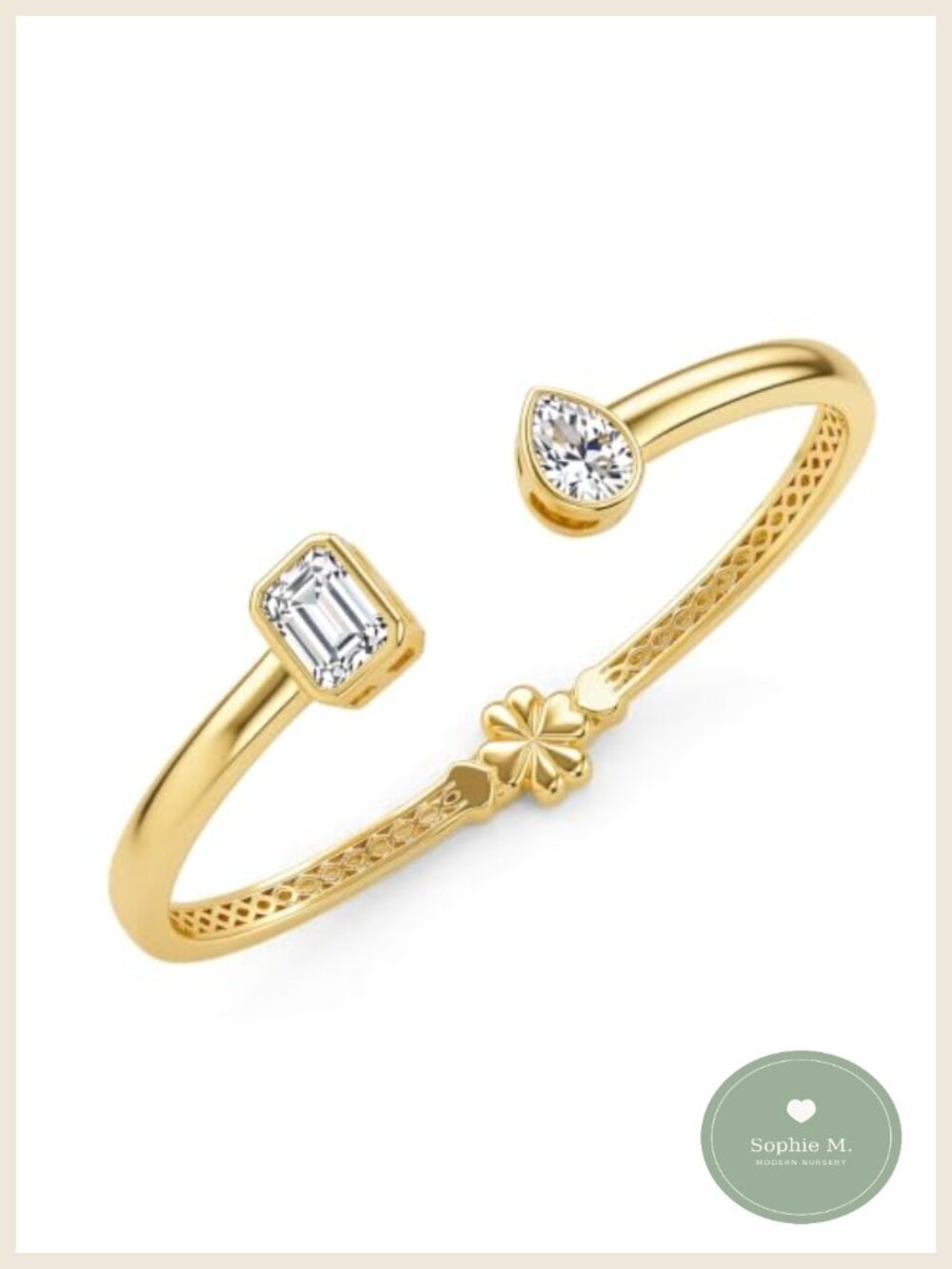 3.25 CTTW Moissanite Toi et Moi Cuff Bracelet 14K Gold Plated